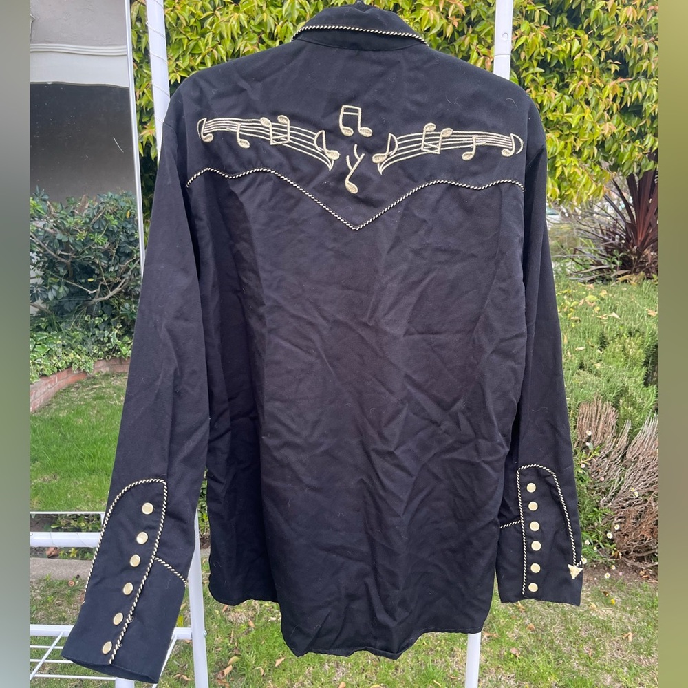 Scully Black Western Shirt with Gold Embroidered Notes - Picture 2 of 2